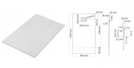 Душевой поддон «WasserKRAFT» Main 41T06 120/80 низкий стеклопластик прямоугольный белый