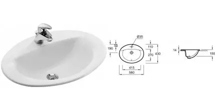 Раковина «Jacob Delafon» Patio 56/43  E4155-00 фарфоровая белая