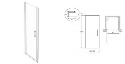 Душевая дверь «Jacob Delafon» Contra 90/200 E22T90-GA прозрачная/серый блестящий универсальная