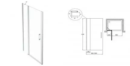 Душевая дверь «Jacob Delafon» Contra 100/200 E22T100-GA прозрачная/серый блестящий универсальная
