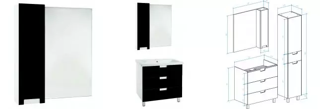 Зеркало с шкафчиком «Bellezza» Пегас 80 без света чёрное/белое левое