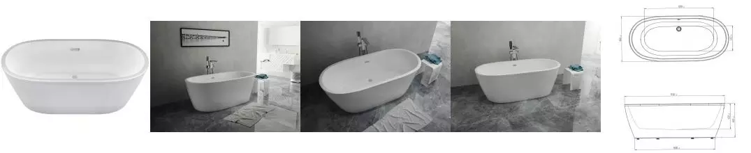 Ванна акриловая «Aima Design» Tondo 174/80 с каркасом с сифоном белая
