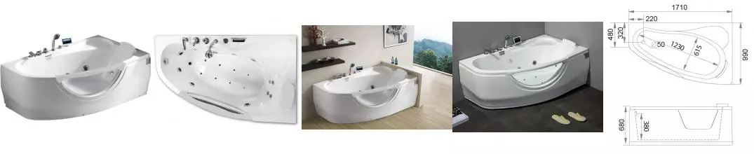 Гидромассажная ванна акриловая «Gemy» G9046 II K 171/99 с каркасом с сифоном белая правая