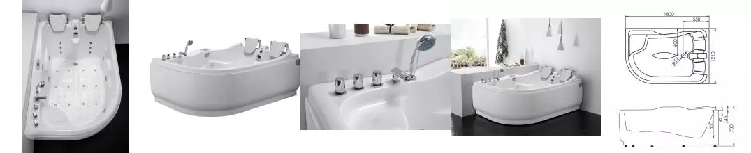 Гидромассажная ванна акриловая «Gemy» G9083 K 180/121 с каркасом с сифоном белая правая