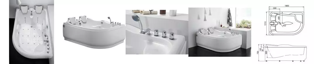 Гидромассажная ванна акриловая «Gemy» G9083 K 180/121 с каркасом с сифоном белая левая