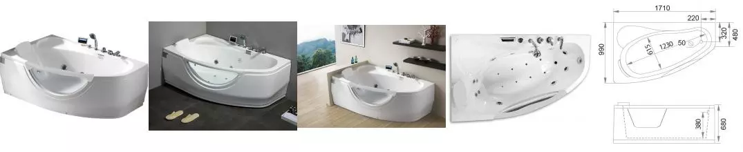 Гидромассажная ванна акриловая «Gemy» G9046 II K 171/99 с каркасом с сифоном белая левая