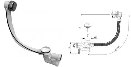 Сифон для ванны слив-перелив «Rav Slezak» MD0471/100 перелив 100 см хром полуавтомат