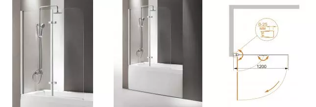 Шторка на ванну стеклянная «Cezares» ECO-O-V-21-120/140-C-C прозрачная универсальная
