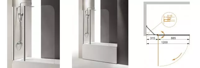 Шторка на ванну стеклянная «Cezares» ECO-O-V-11-120/140-C-Cr прозрачная универсальная