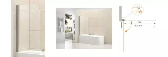 Шторка на ванну стеклянная «Cezares» ECO-O-V-1-80/140-C-Cr прозрачная универсальная