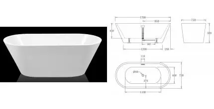 Ванна акриловая «Belbagno» BB61 170/75 с ножками с сифоном белая