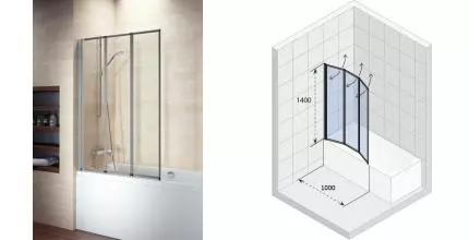Шторка на ванну стеклянная «Riho» Alta 100/140 прозрачная/Satin универсальная