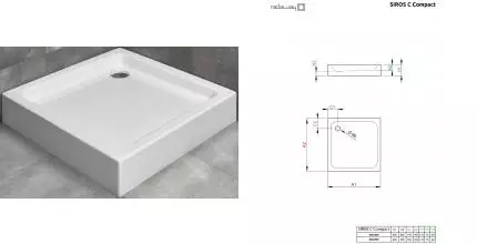 Душевой поддон «Radaway» Siros C Compact 90/90 низкий акриловый квадратный без сифона