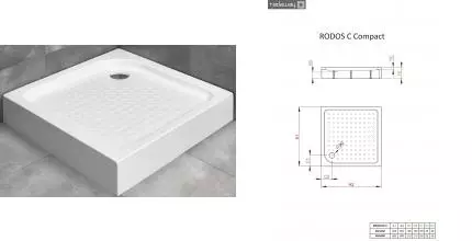 Душевой поддон «Radaway» Rodos C Compact 90/90 низкий акриловый квадратный без сифона