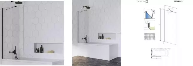 Шторка на ванну стеклянная «Radaway» Idea Black PNJ II 70/150 прозрачная/чёрная универсальная