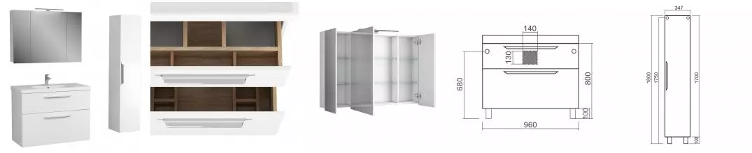 Мебель для ванной подвесная «Diborg» Lande 100 с 2 ящиками белая