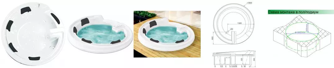 Гидромассажная ванна акриловая «Gemy» G9090 K 190/190 с каркасом с сифоном белая