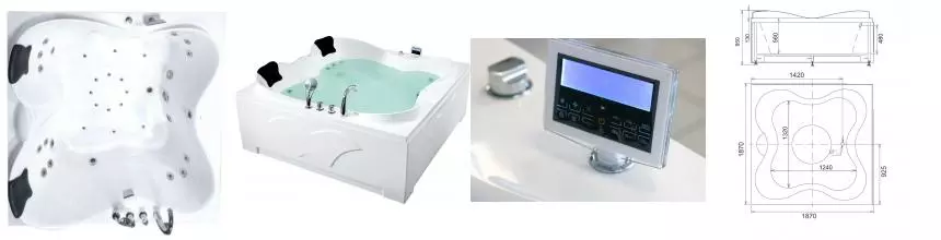 Гидромассажная ванна акриловая «Gemy» G9089 K 187/187 с каркасом с сифоном белая левая
