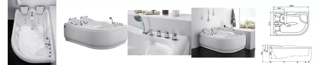 Гидромассажная ванна «Gemy» G9083 B 180/121 с каркасом с сифоном белая левая