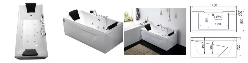 Гидромассажная ванна акриловая «Gemy» G9065 K 175/85 с каркасом с сифоном белая левая