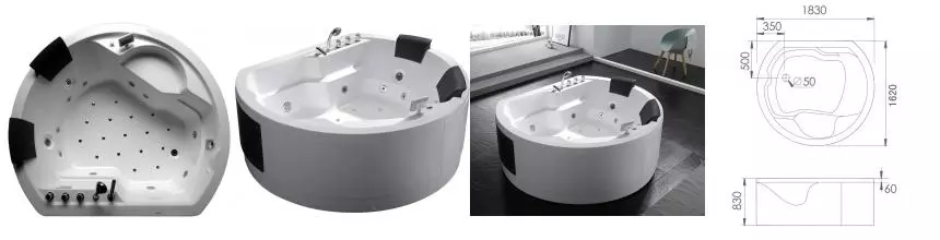 Гидромассажная ванна акриловая «Gemy» G9063 K 183/162 с каркасом с сифоном белая