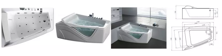 Гидромассажная ванна акриловая «Gemy» G9056 K L 170/130 с каркасом с сифоном белая левая