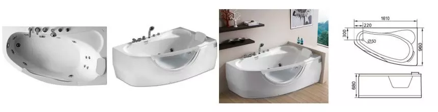 Гидромассажная ванна акриловая «Gemy» G9046 B 161/99 с каркасом с сифоном белая правая