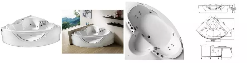 Гидромассажная ванна акриловая «Gemy» G9025 II B 155/155 с каркасом с сифоном белая