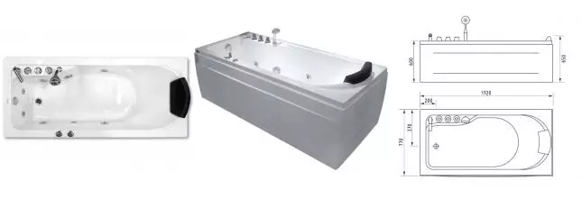 Гидромассажная ванна акриловая «Gemy» G9006-1.7 B 172/77 с каркасом с сифоном белая левая
