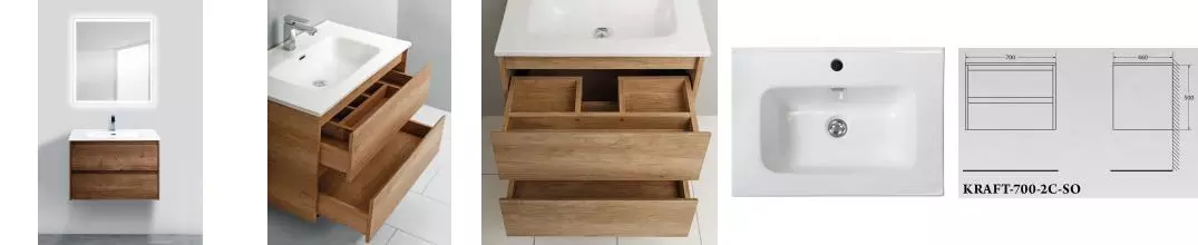 Мебель для ванной подвесная «Belbagno» Kraft 70 Rovere Tabacco