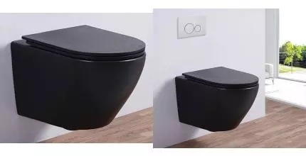 Подвесной унитаз безободковый «Esbano» Azalea чёрный матовый с сиденьем с микролифтом чёрное