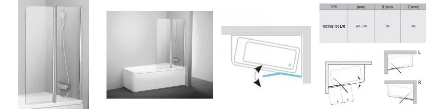 Шторка на ванну стеклянная «Ravak» 10CVS2 100 Transparent/хром правая