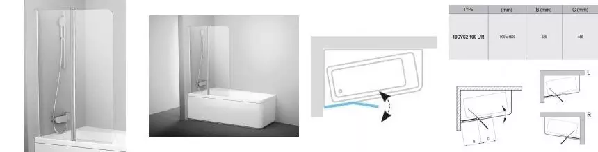Шторка на ванну стеклянная «Ravak» 10CVS2 100 Transparent/сатин левая