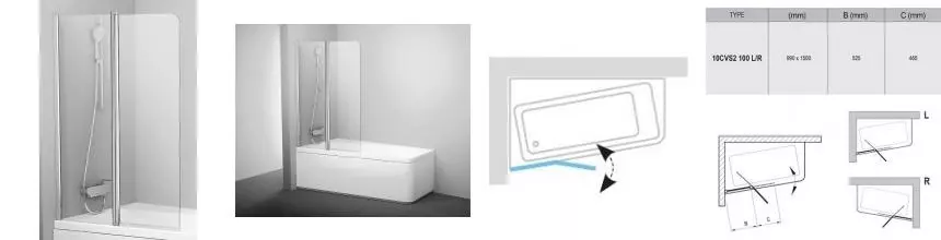 Шторка на ванну стеклянная «Ravak» 10CVS2 100 Transparent/хром левая