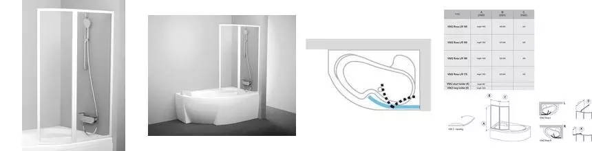 Шторка на ванну стеклянная «Ravak» VSK2 Rosa 170 Transparent/белая правая