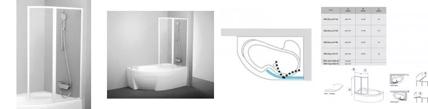 Шторка на ванну стеклянная «Ravak» VSK2 Rosa 160 Transparent/белая правая