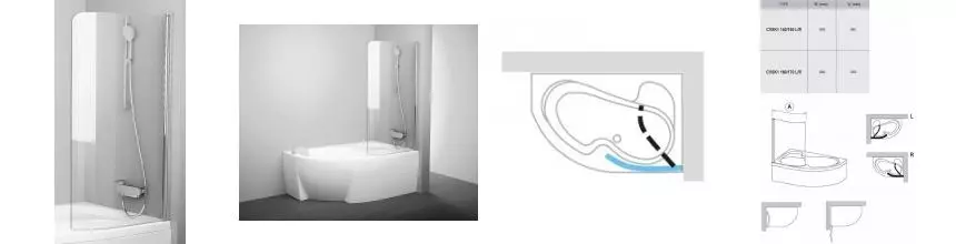 Шторка на ванну стеклянная «Ravak» CVSK1 Rosa 160-170 Transparent/хром правая