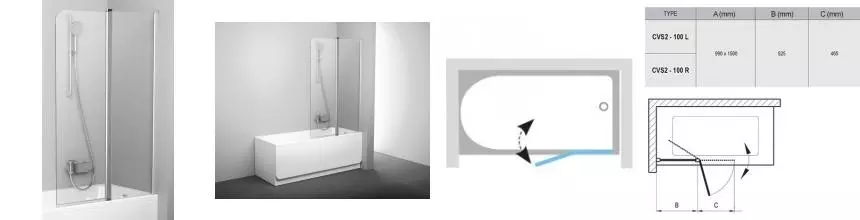 Шторка на ванну стеклянная «Ravak» CVS2 100 Transparent/сатин правая