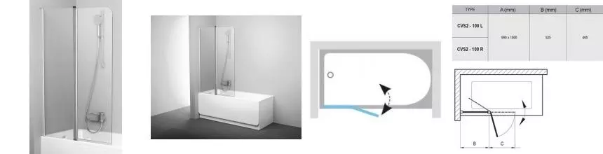 Шторка на ванну стеклянная «Ravak» CVS2 100 Transparent/сатин левая