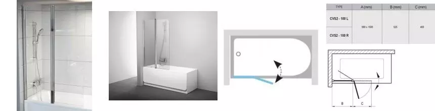 Шторка на ванну стеклянная «Ravak» CVS2 100 Transparent/хром левая