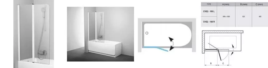 Шторка на ванну стеклянная «Ravak» CVS2 100 Transparent/белая левая