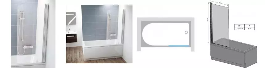 Шторка на ванну стеклянная «Ravak» CVS1 80 Transparent/хром правая