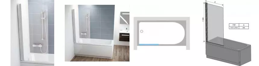 Шторка на ванну стеклянная «Ravak» CVS1 80 Transparent/хром левая