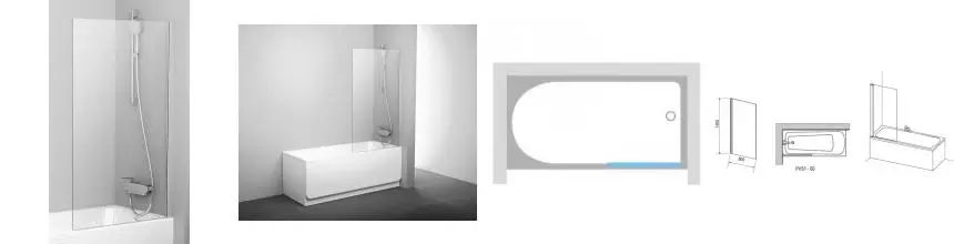 Шторка на ванну стеклянная «Ravak» PVS1 80 Transparent/сатин универсальная