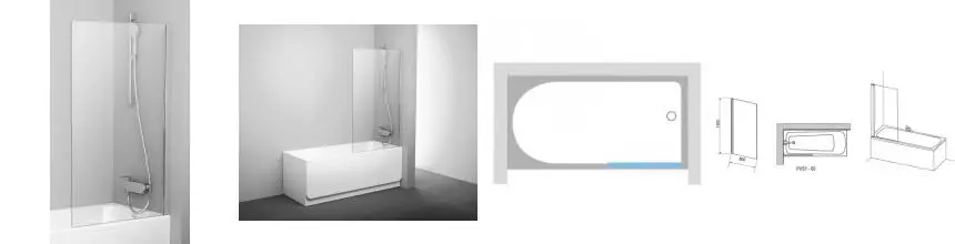 Шторка на ванну стеклянная «Ravak» PVS1 80 Transparent/хром универсальная