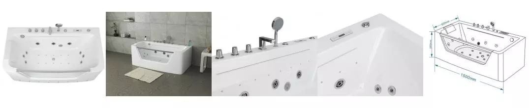 Гидромассажная ванна акриловая «Grossman» GR-15085 150/85 с каркасом с сифоном белая