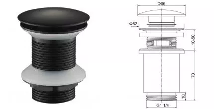 Донный клапан для раковины «Timo» 8011 с механизмом Клик-Клак чёрный
