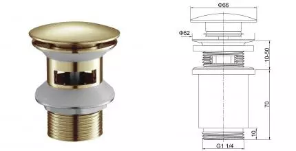 Донный клапан для раковины «Timo» 8011 с механизмом Клик-Клак матовое золото