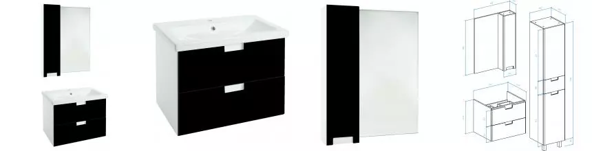 Мебель для ванной подвесная «Bellezza» Пегас 60 чёрная/белая