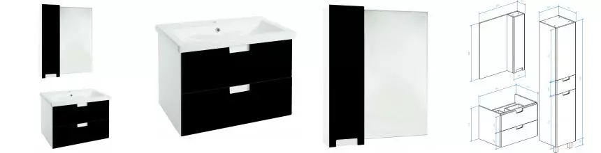 Мебель для ванной подвесная «Bellezza» Пегас 70 чёрная/белая